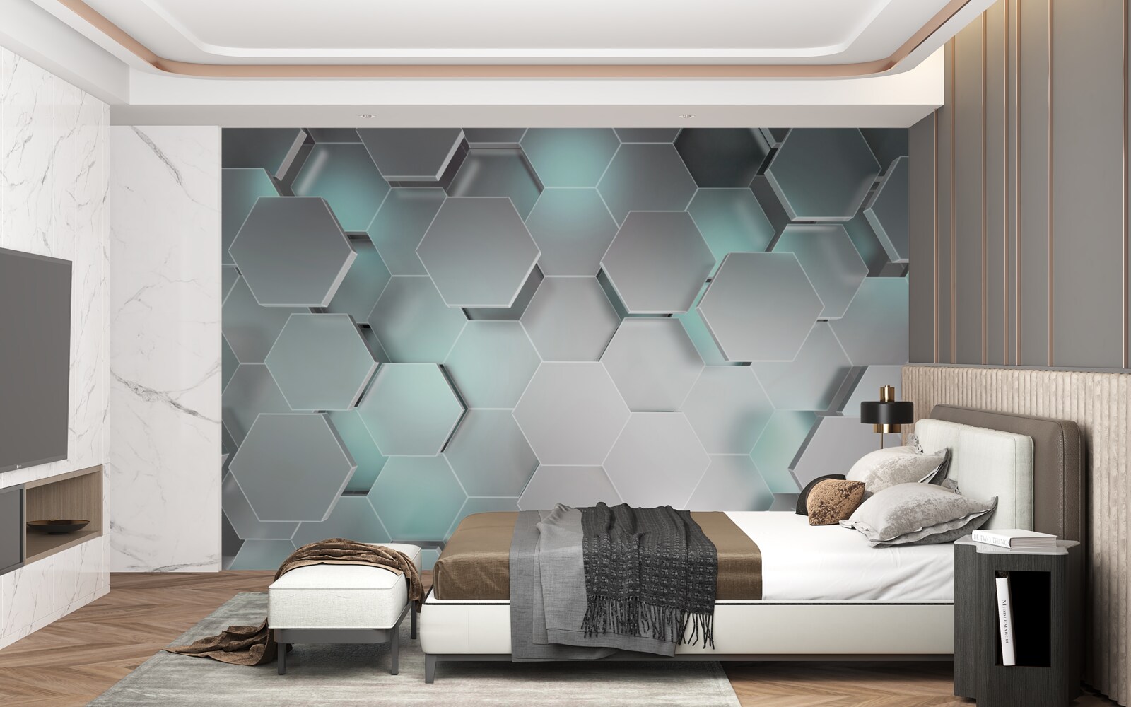 Papier peint des hexagones lumineux flottant dans l'air