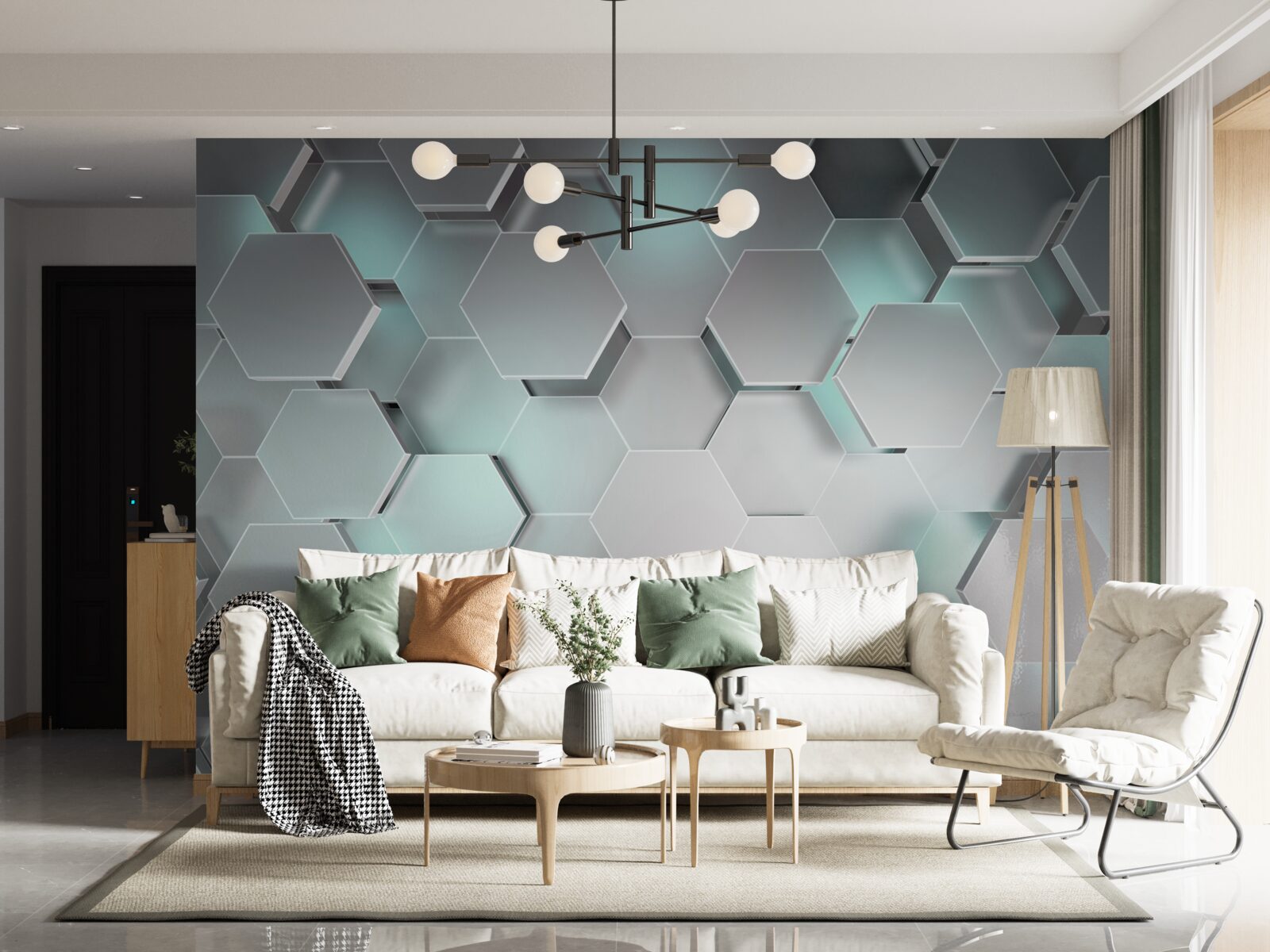 Papier peint des hexagones lumineux flottant dans l'air