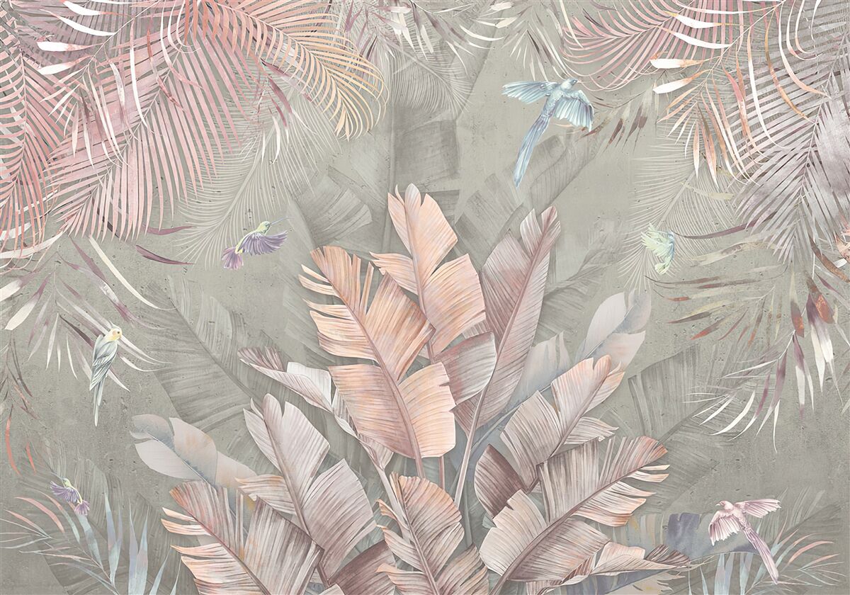 Papier peint tropicales avec une teinte rose délicate