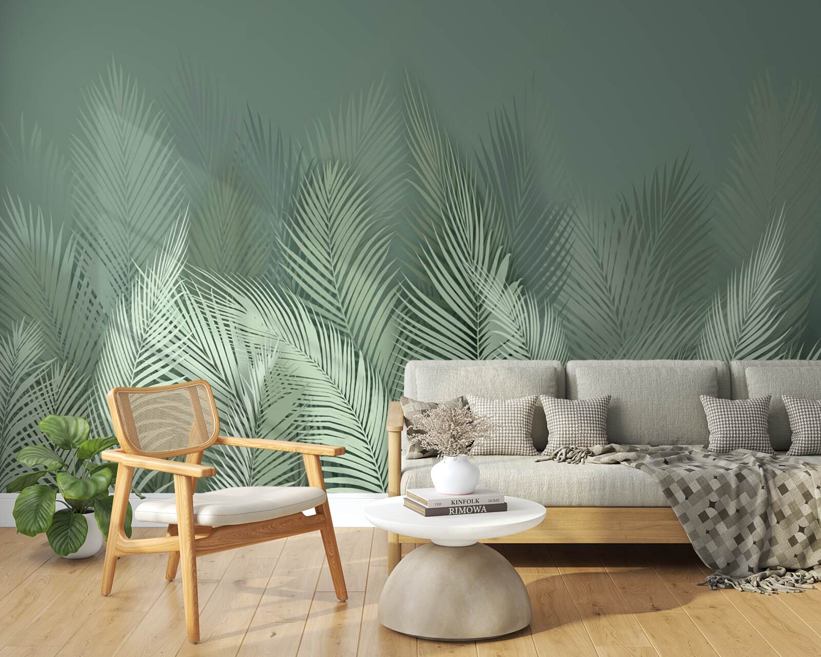 Papier peint feuilles de palmier vertes