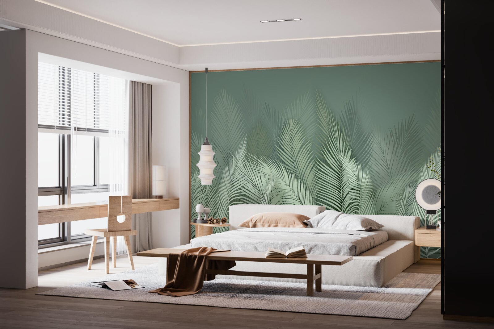 Papier peint feuilles de palmier vertes