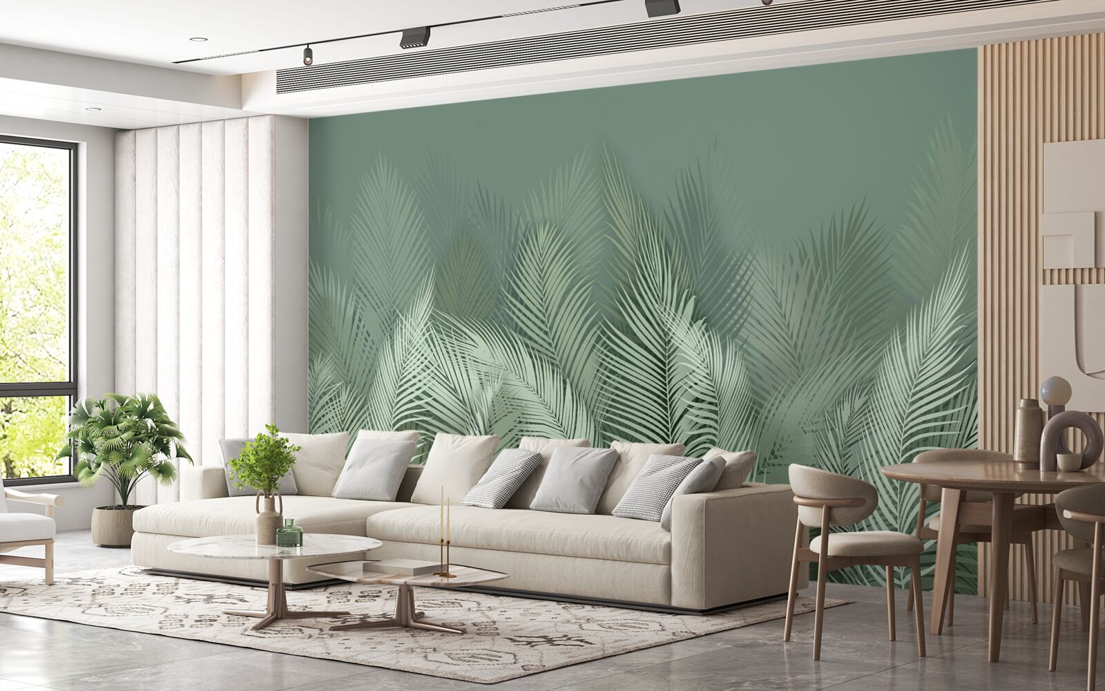 Papier peint feuilles de palmier vertes