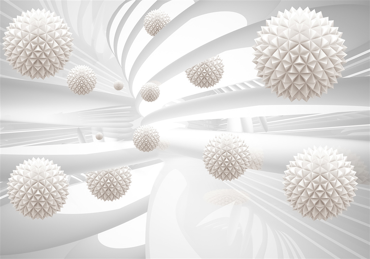 Papier peint boules pointues volant dans un tube