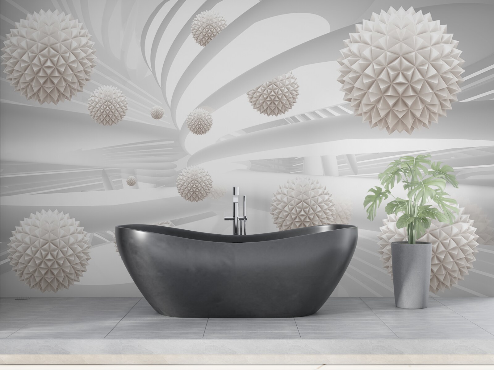 Papier peint boules pointues volant dans un tube