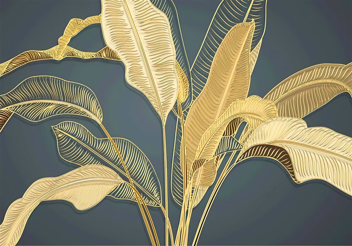 Papier peint feuilles de plumes de bronze dans une composition florale