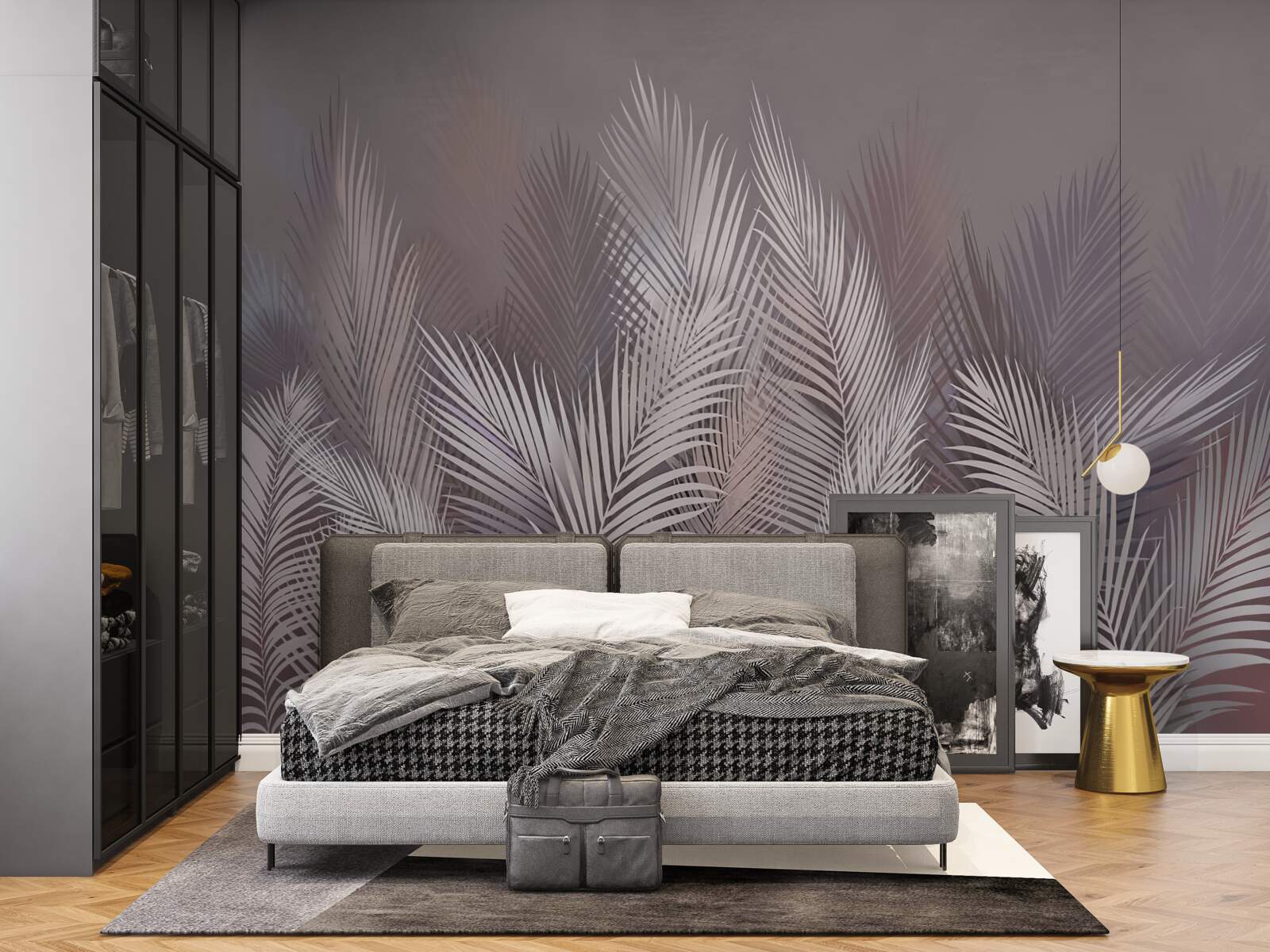 Papier peint L'arrière-plan brumeux confère aux feuilles tropicales blanches une atmosphère unique.