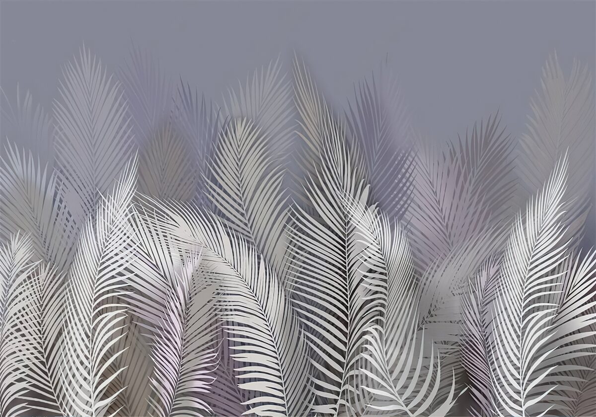 Papier peint feuilles de palmier blanches dans l'obscurité