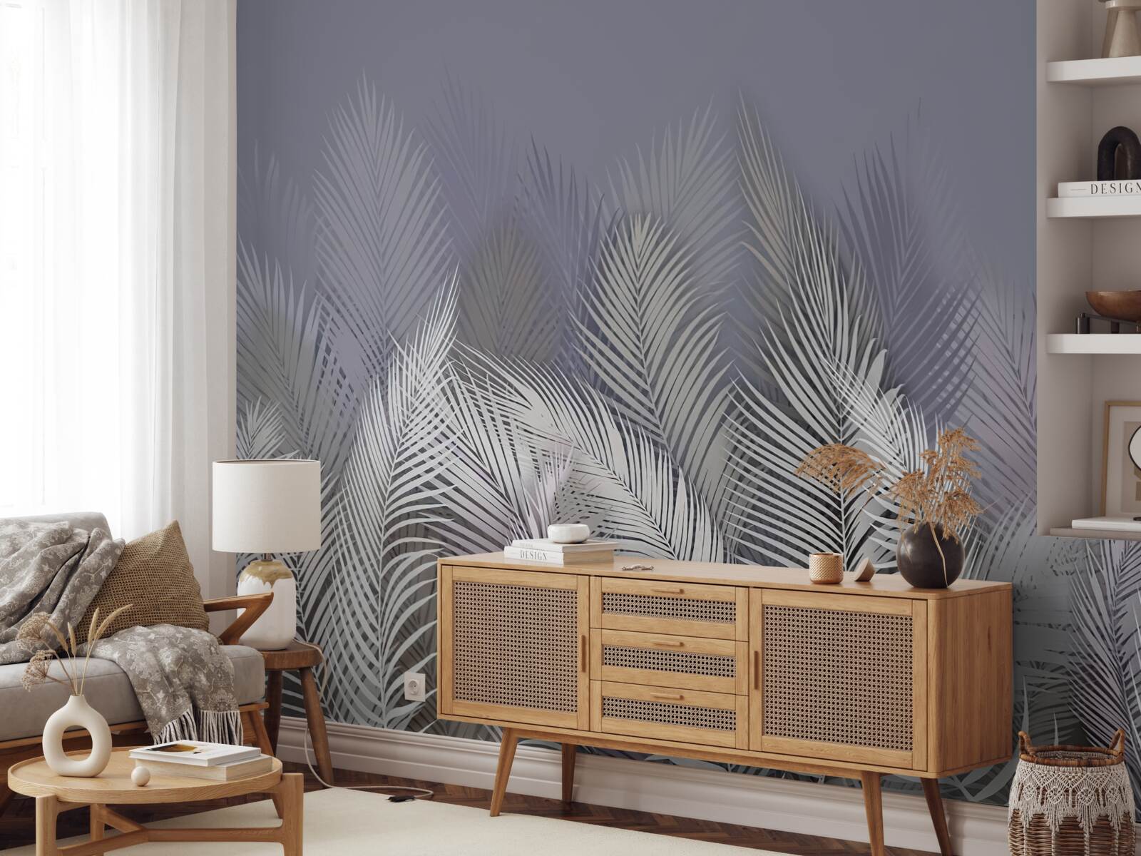 Papier peint feuilles de palmier blanches dans l'obscurité