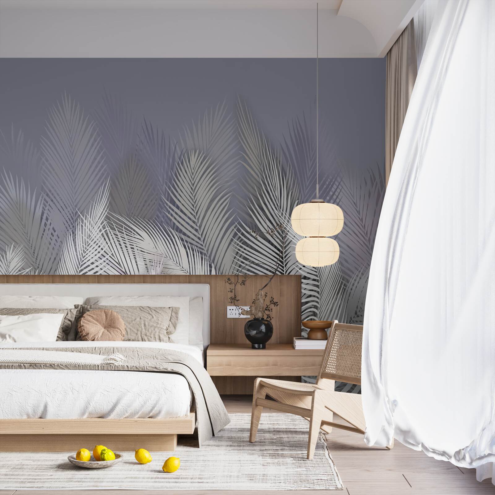 Papier peint feuilles de palmier blanches dans l'obscurité