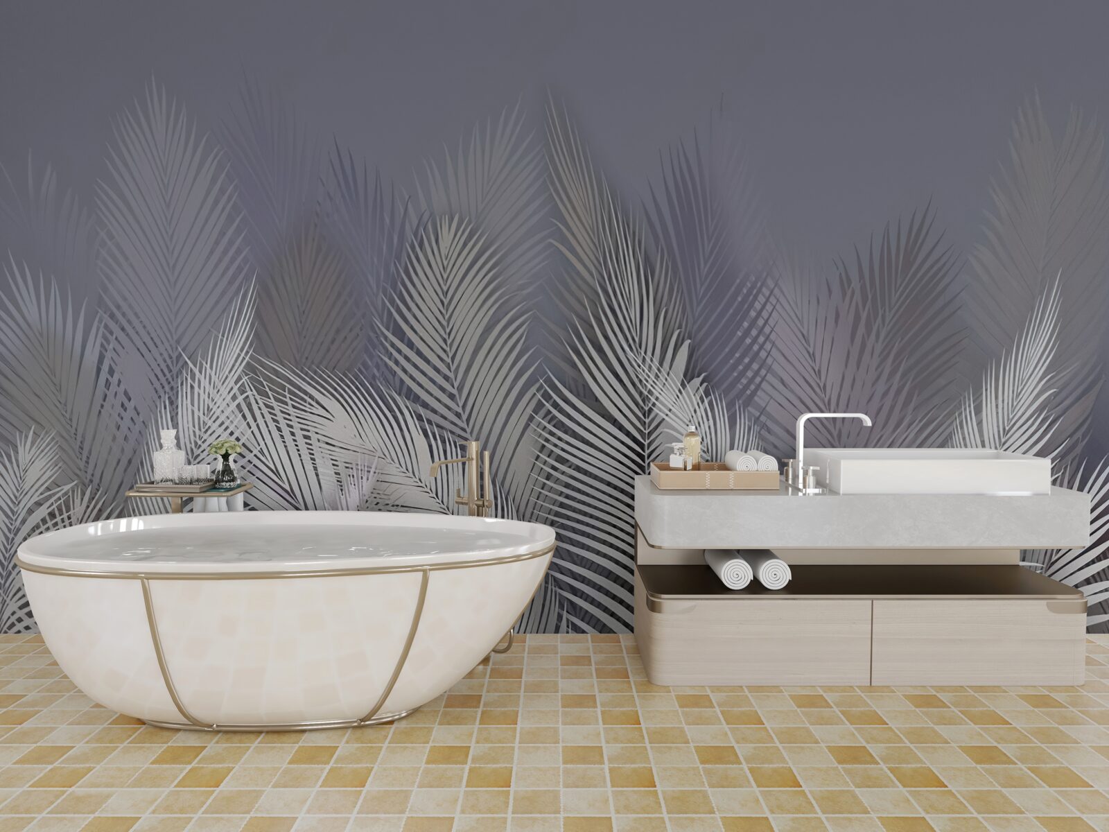 Papier peint feuilles de palmier blanches dans l'obscurité