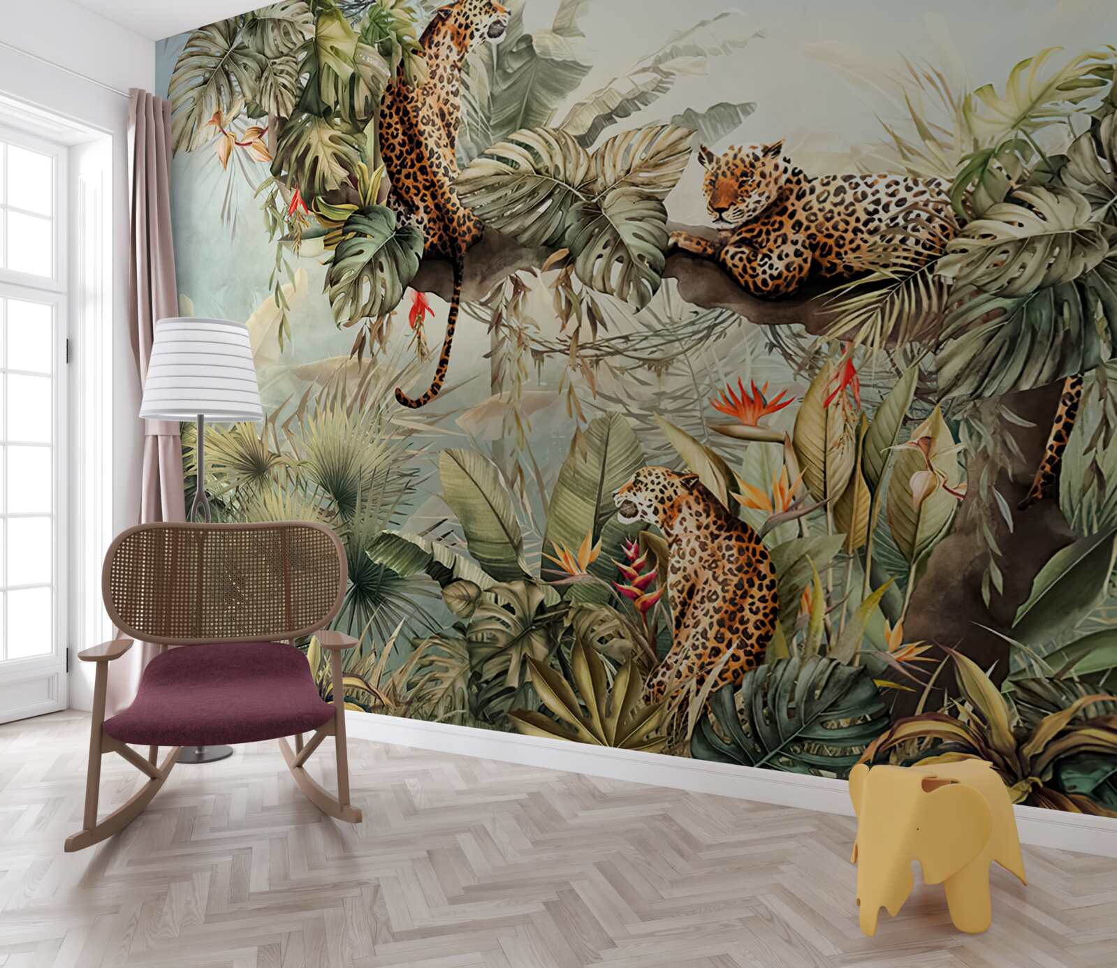 Papier peint à l'aube, les léopards s'abritent dans un arbre