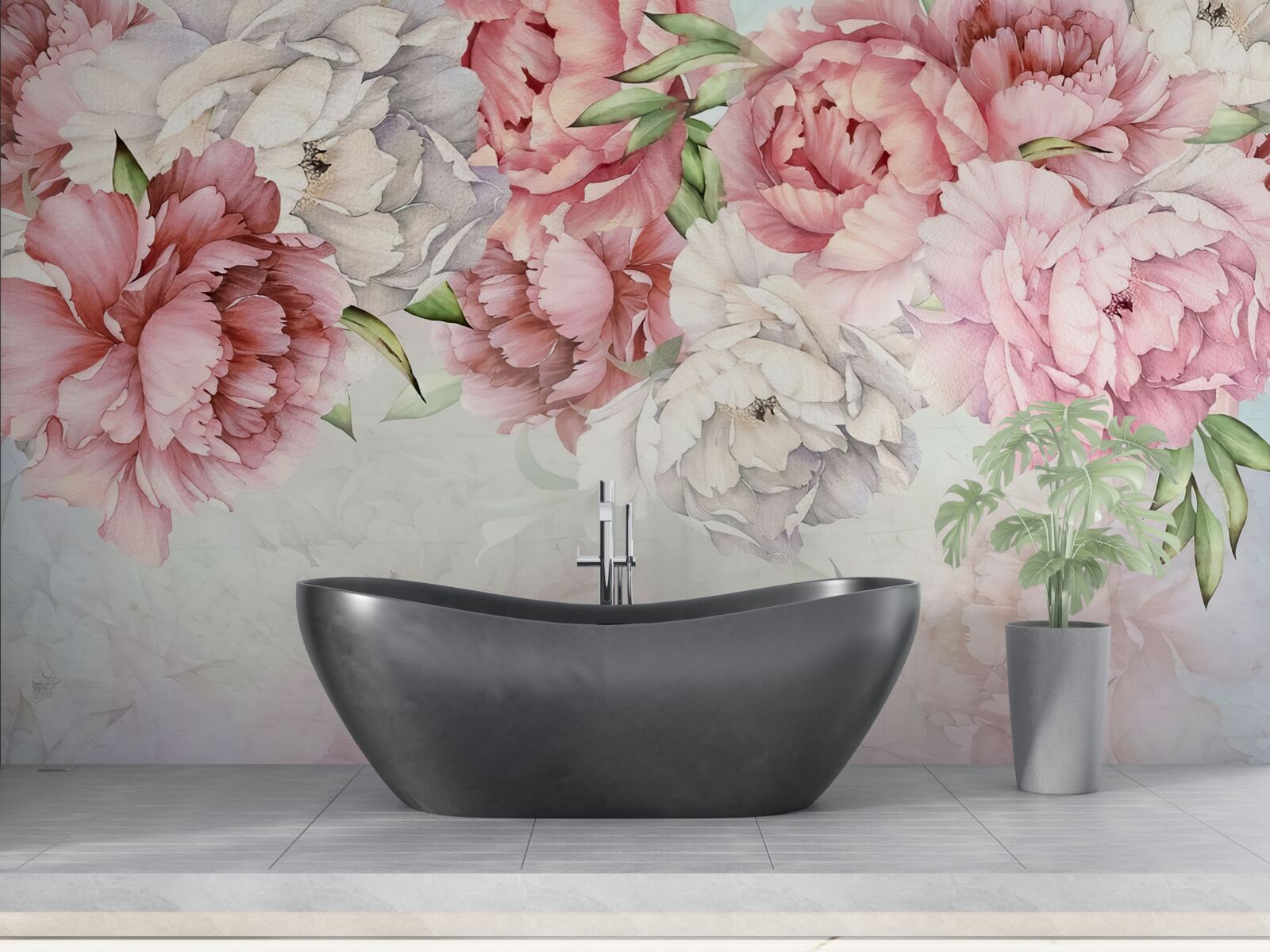 Papier peint fond lumineux décoré de délicates fleurs roses