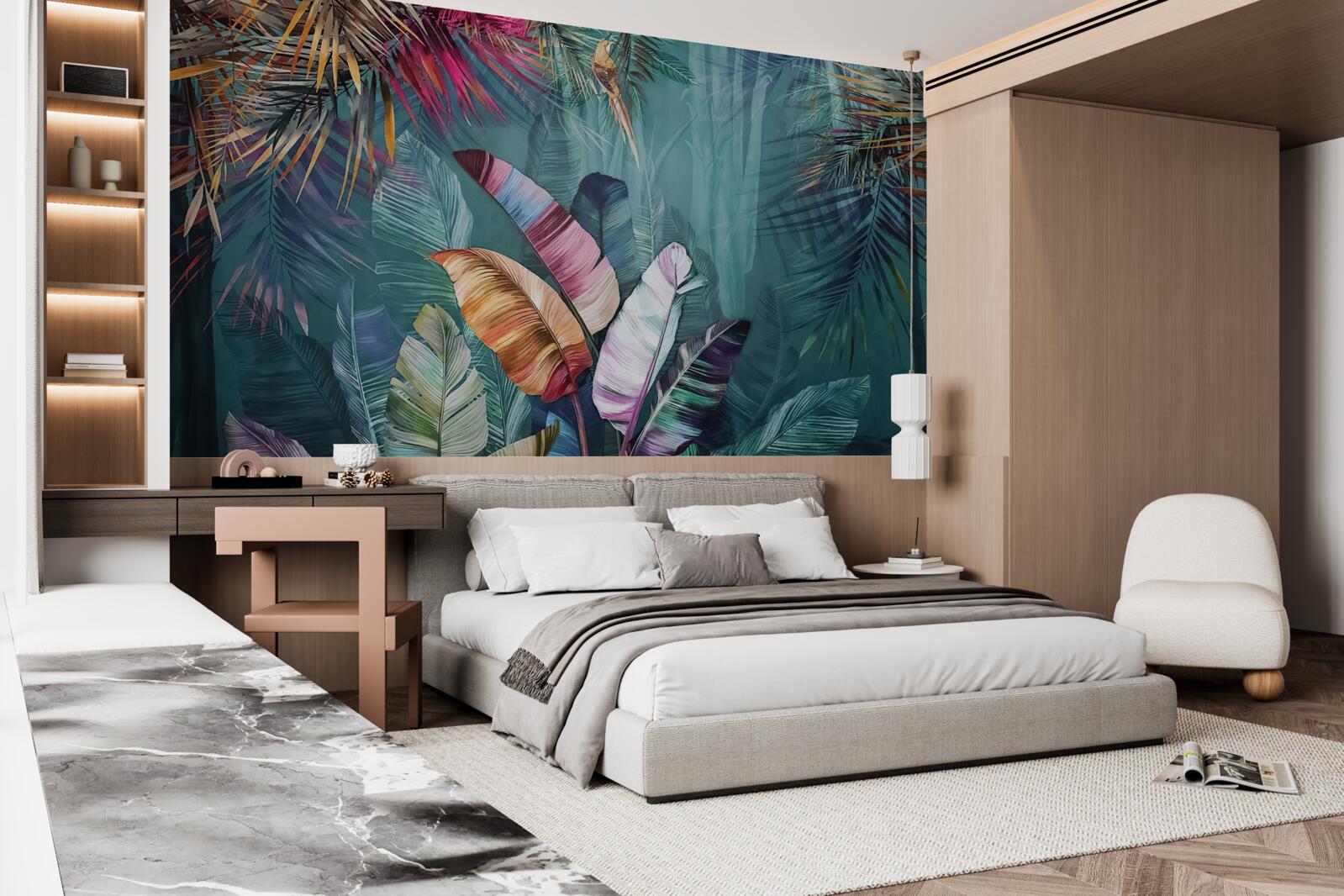 Papier peint ensemble de feuilles d'arbres tropicaux peintes dans des tons d'automne