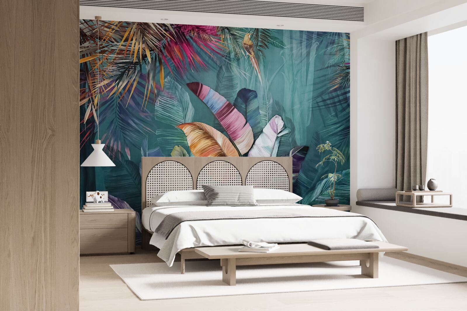 Papier peint ensemble de feuilles d'arbres tropicaux peintes dans des tons d'automne