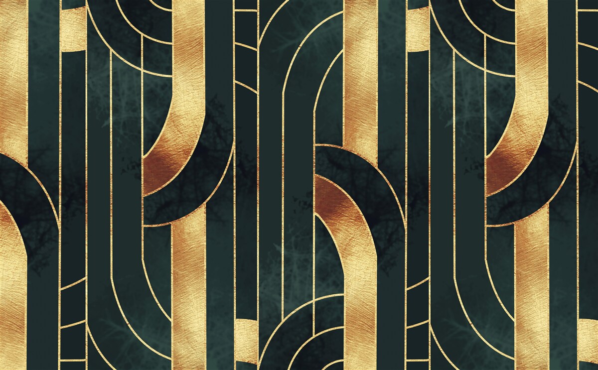 Papier peint lignes gracieuses d'or et d'émeraude