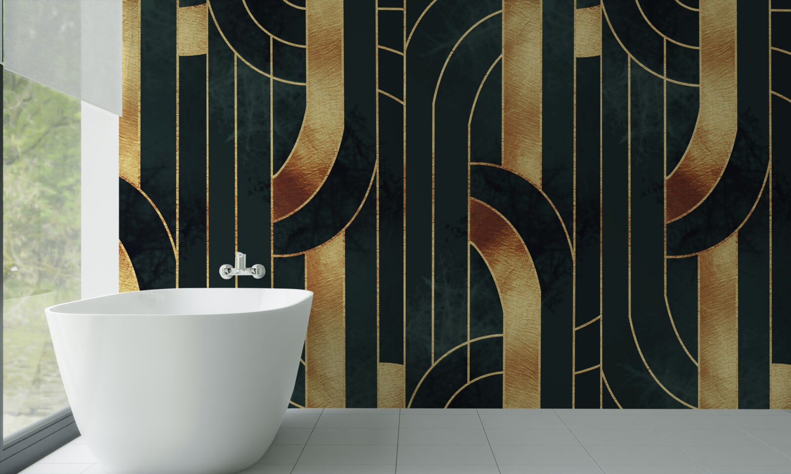 Papier peint lignes gracieuses d'or et d'émeraude