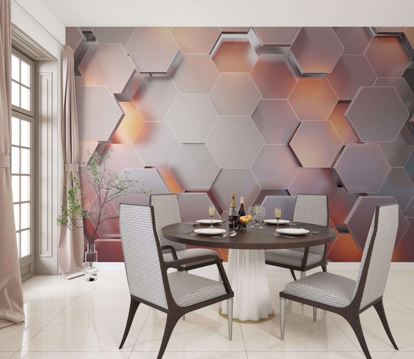 Papier peint hexagones volumétriques