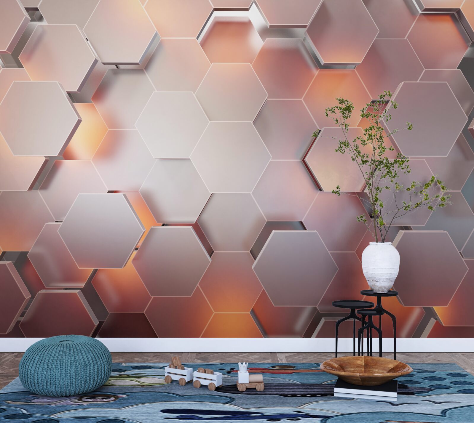 Papier peint hexagones volumétriques