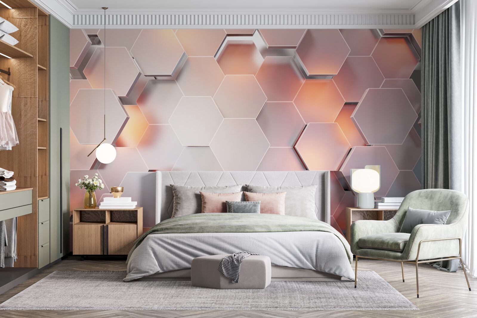 Papier peint hexagones volumétriques