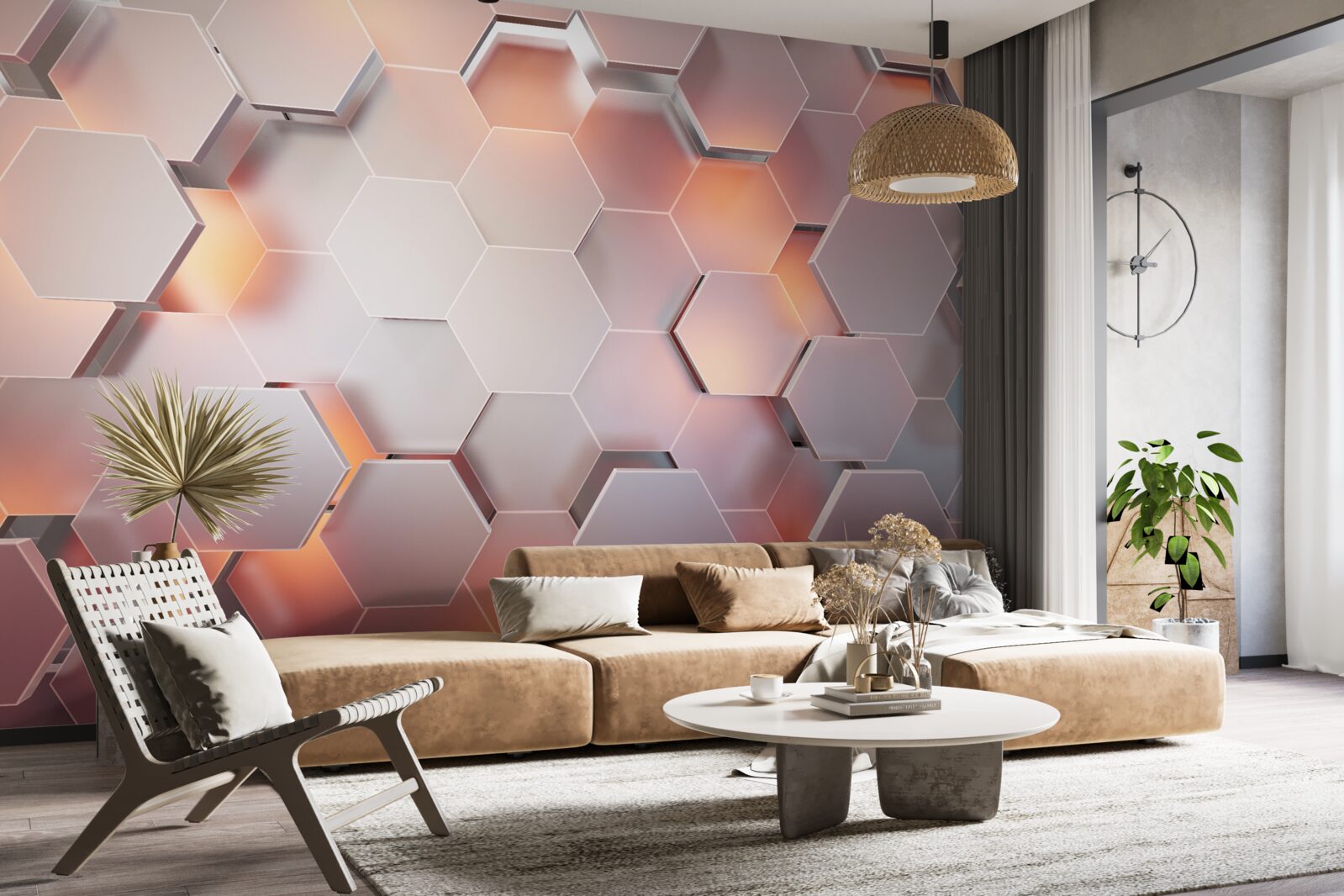 Papier peint hexagones volumétriques