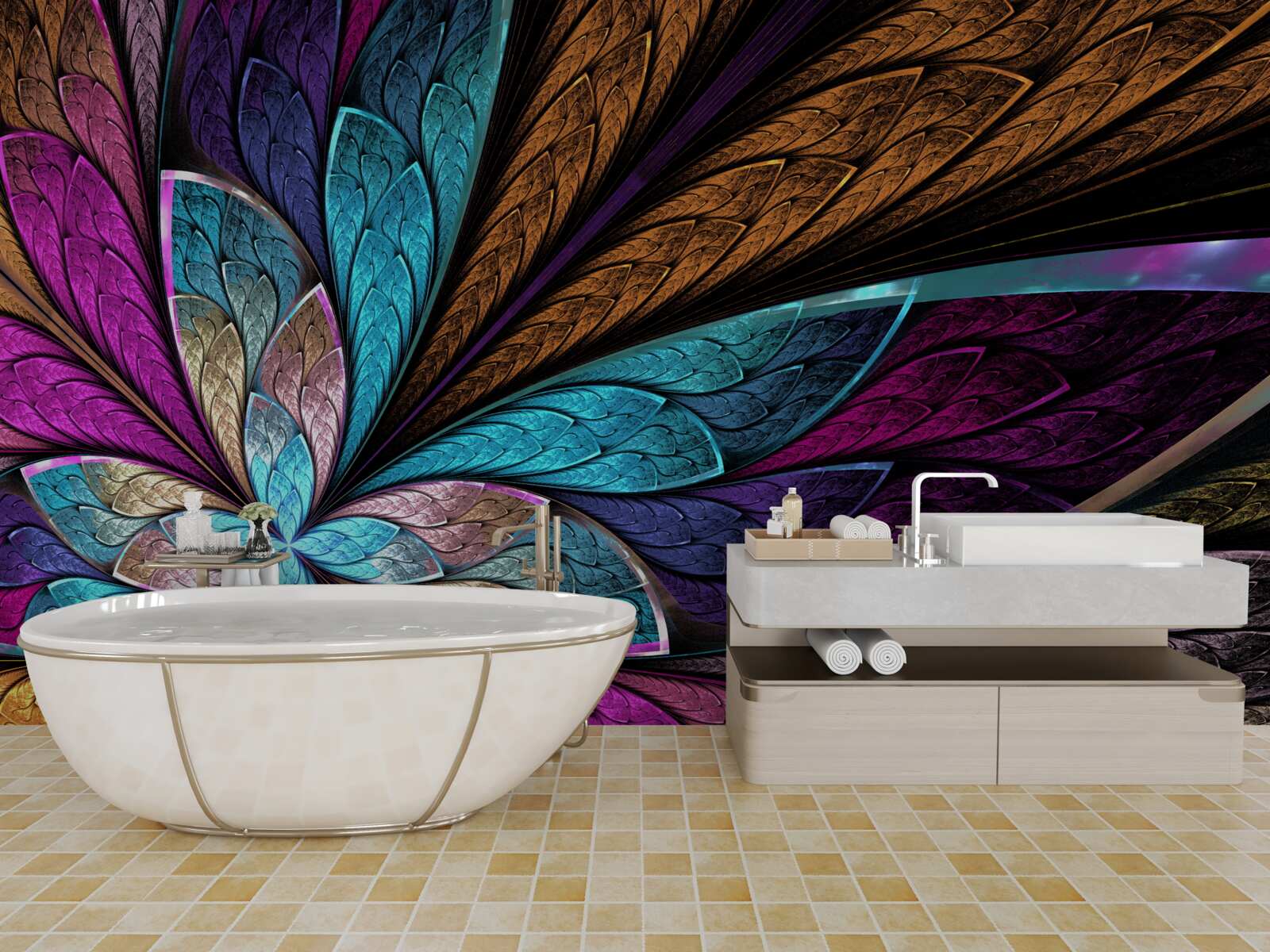 Papier peint mosaïque de pétales de fleurs abstraites