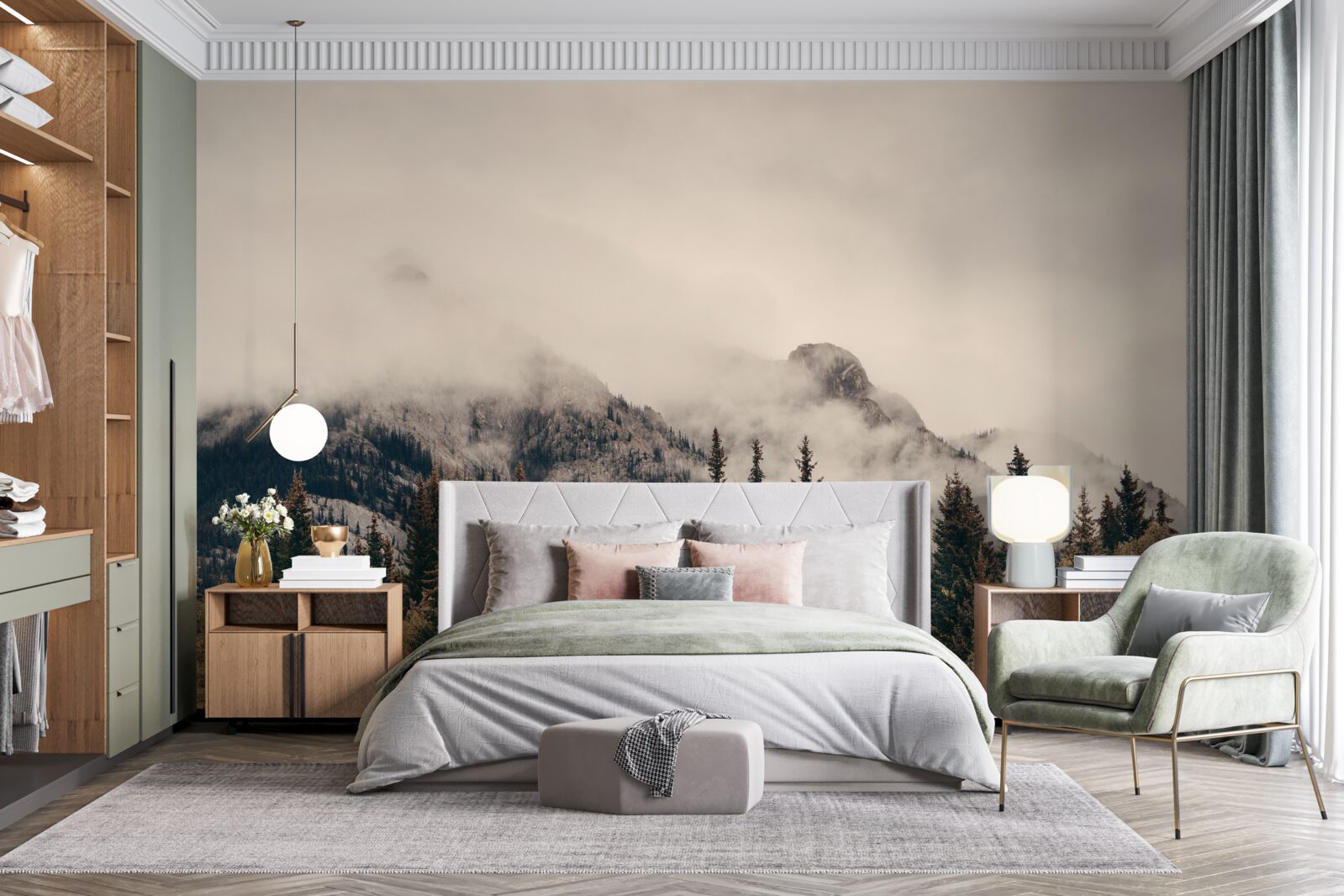 Papier peint les hautes montagnes sont couvertes de brouillard