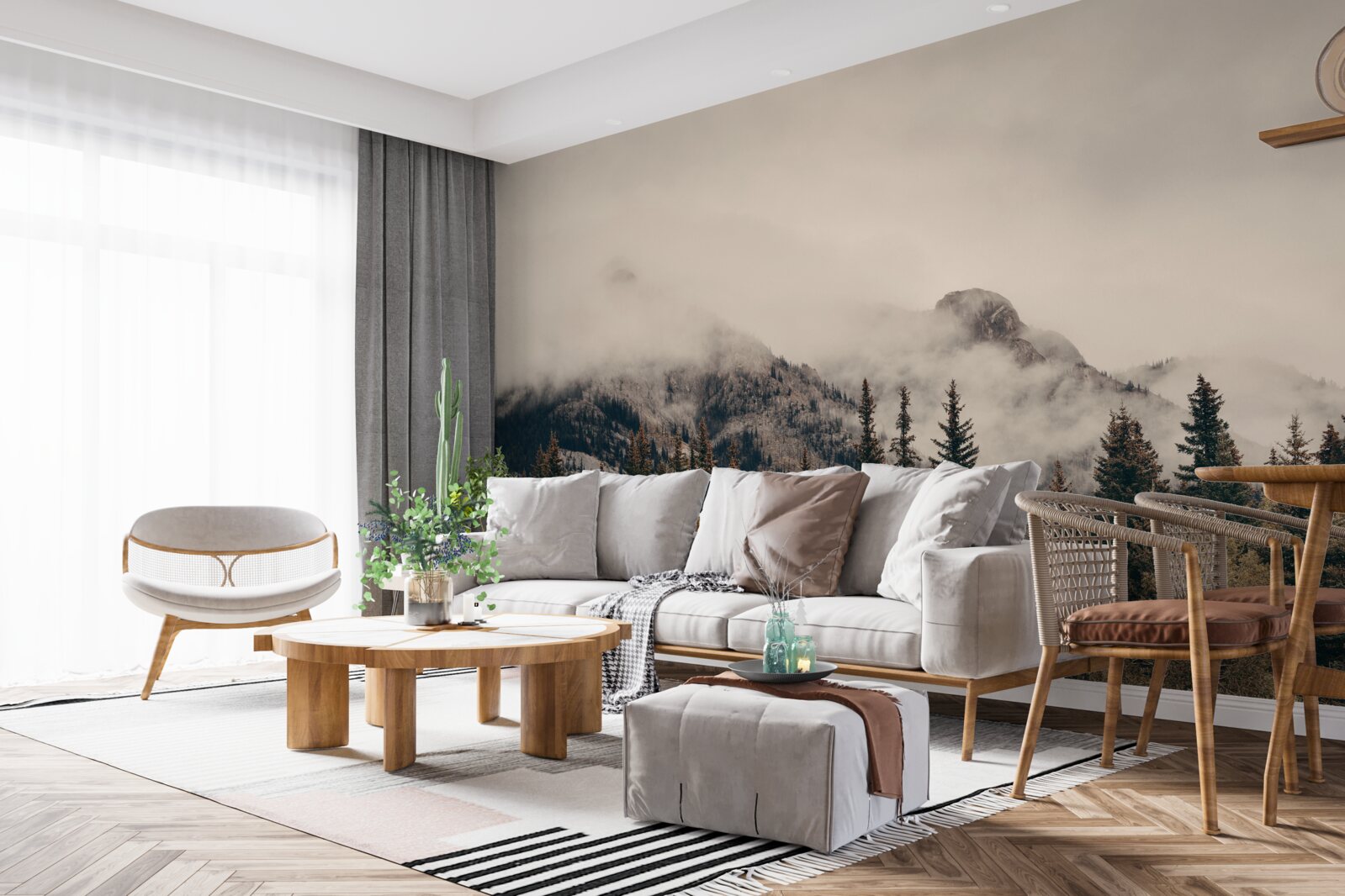 Papier peint les hautes montagnes sont couvertes de brouillard