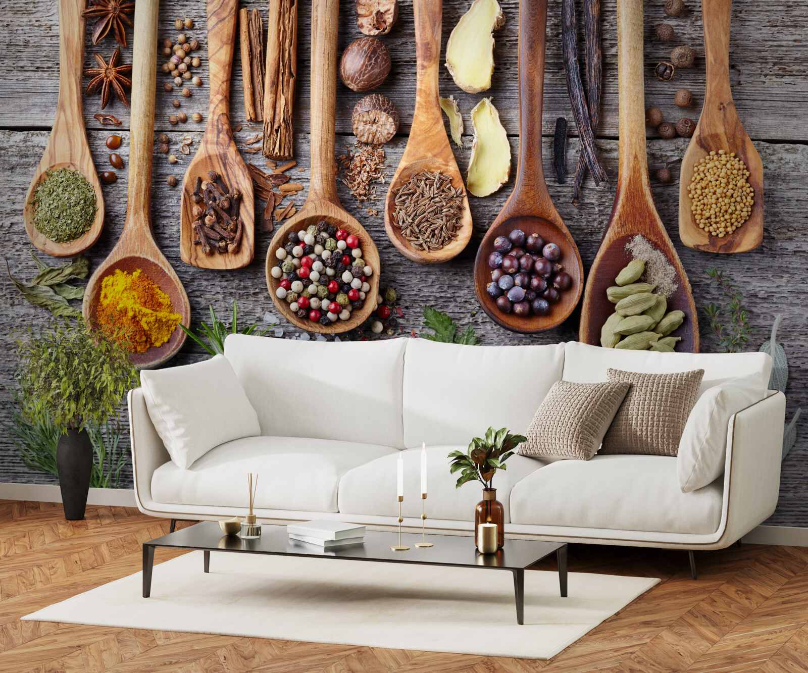 Papier peint épices multicolores dégageant un arôme