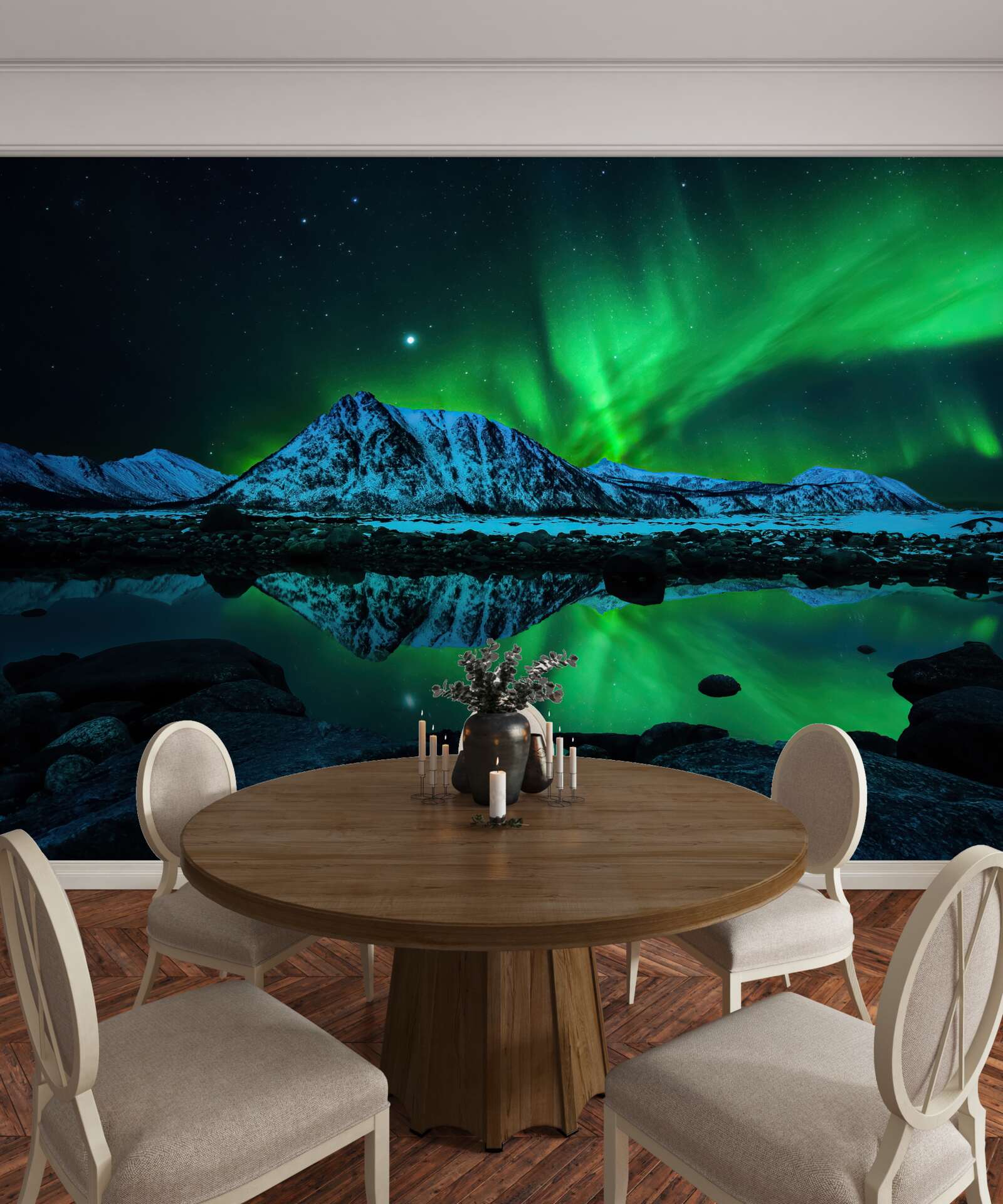 Papier peint étonnante aurore boréale au-dessus de la mer