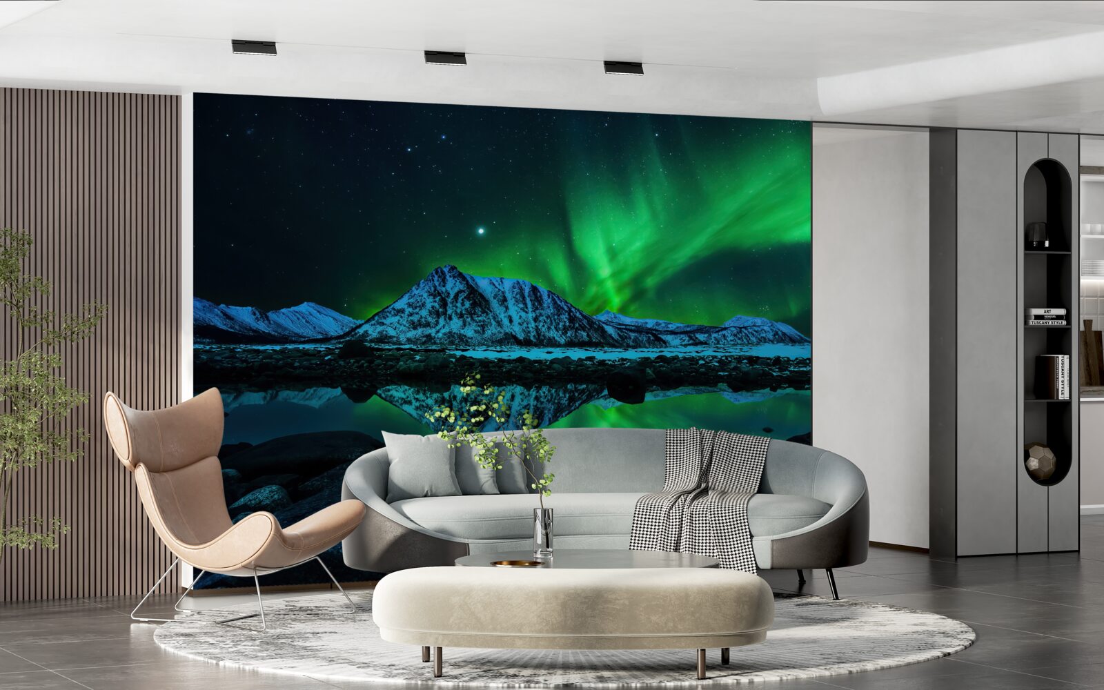 Papier peint étonnante aurore boréale au-dessus de la mer