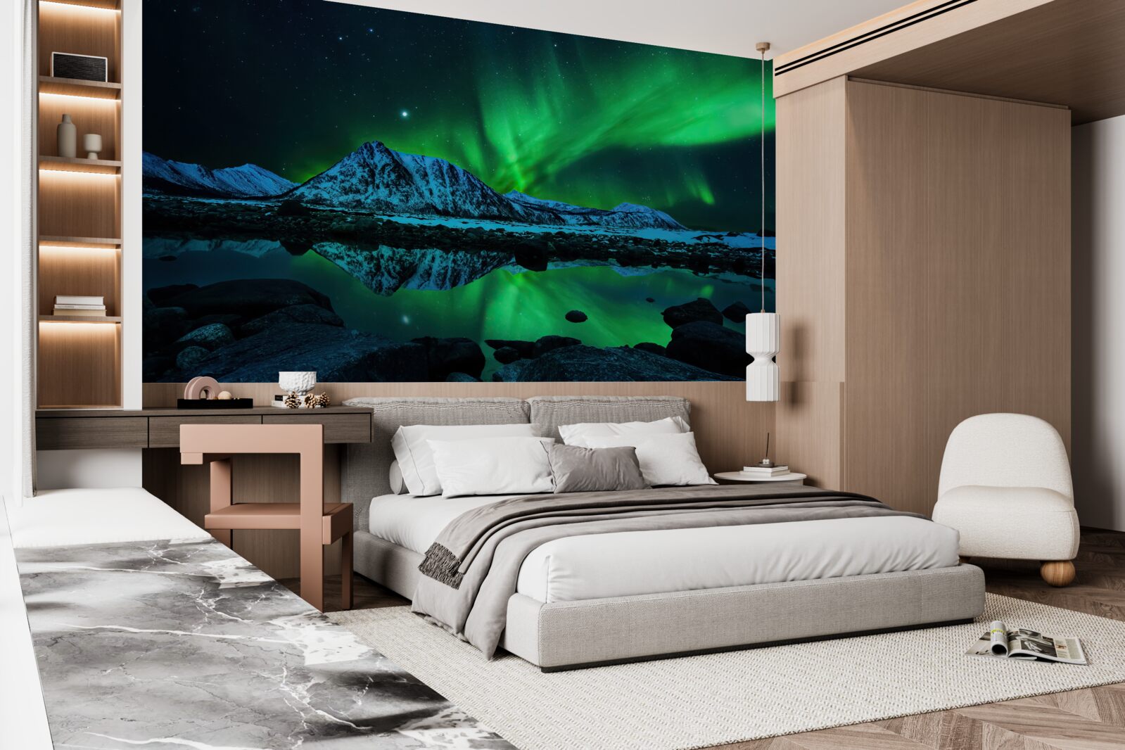 Papier peint étonnante aurore boréale au-dessus de la mer