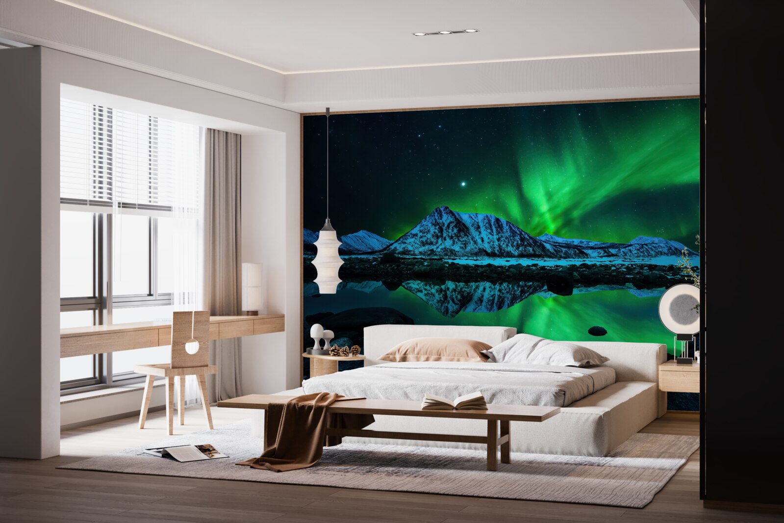 Papier peint étonnante aurore boréale au-dessus de la mer