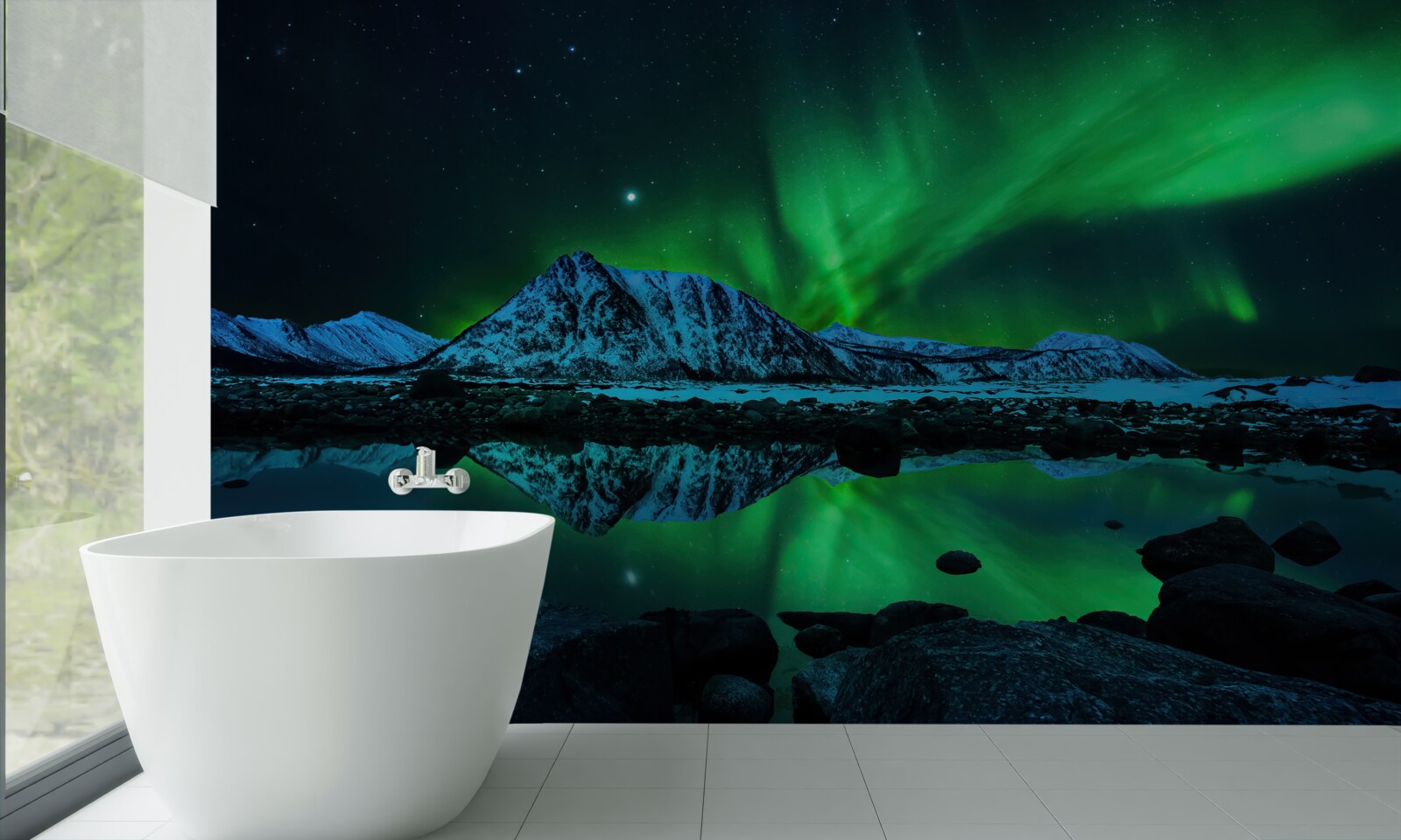 Papier peint étonnante aurore boréale au-dessus de la mer