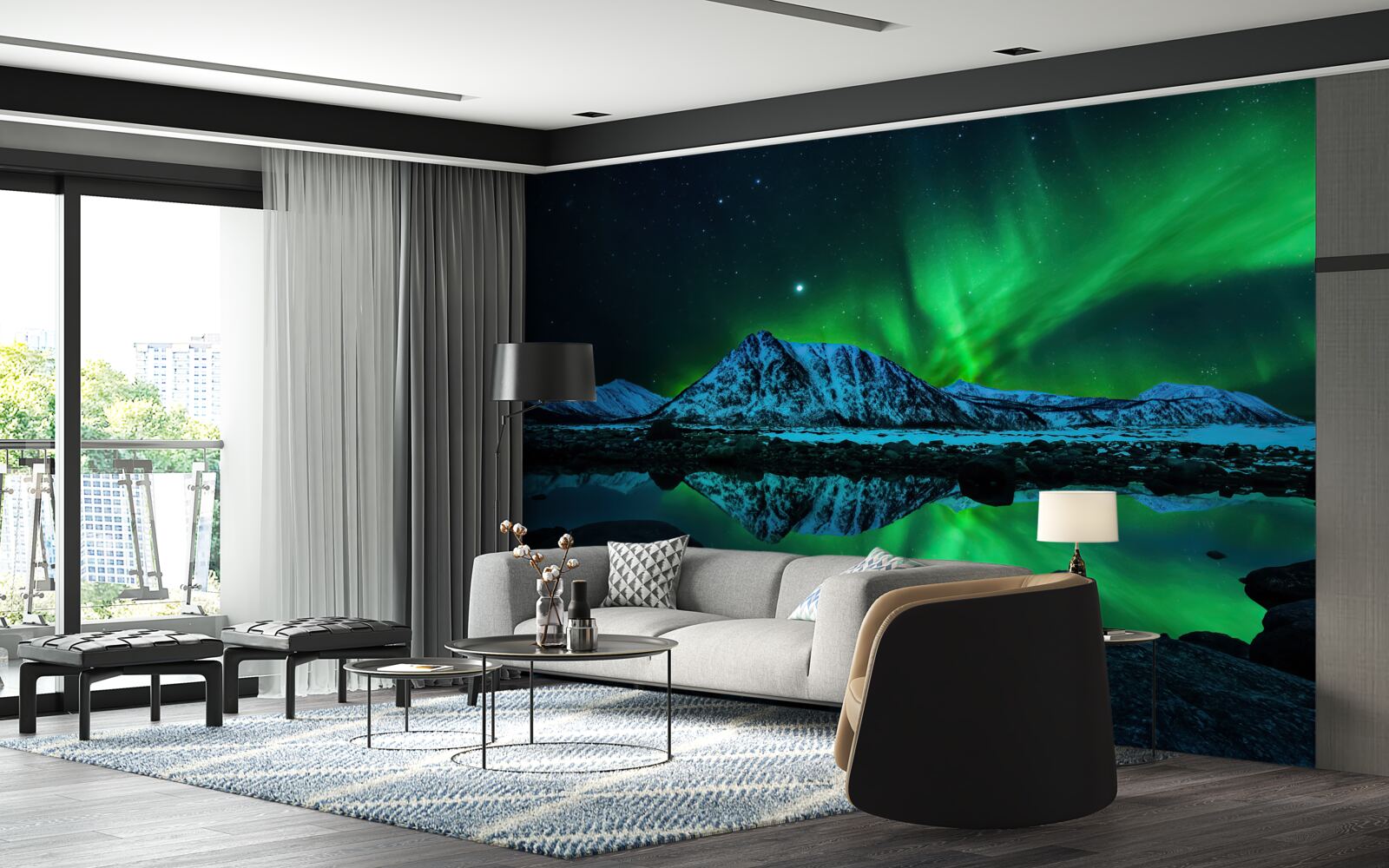 Papier peint étonnante aurore boréale au-dessus de la mer