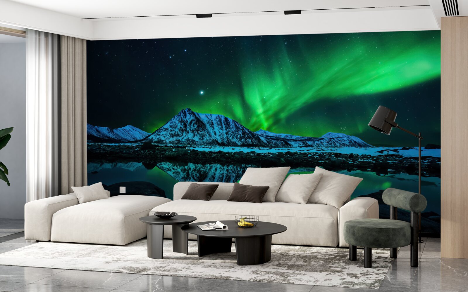 Papier peint étonnante aurore boréale au-dessus de la mer