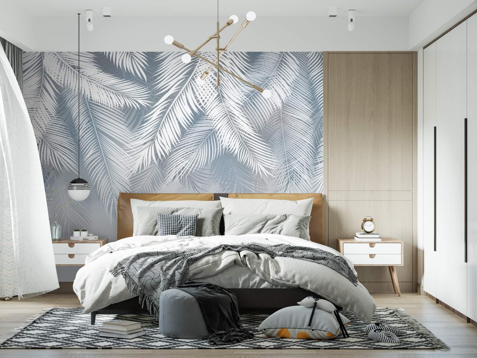 Papier peint feuilles en forme de plumes, pendantes