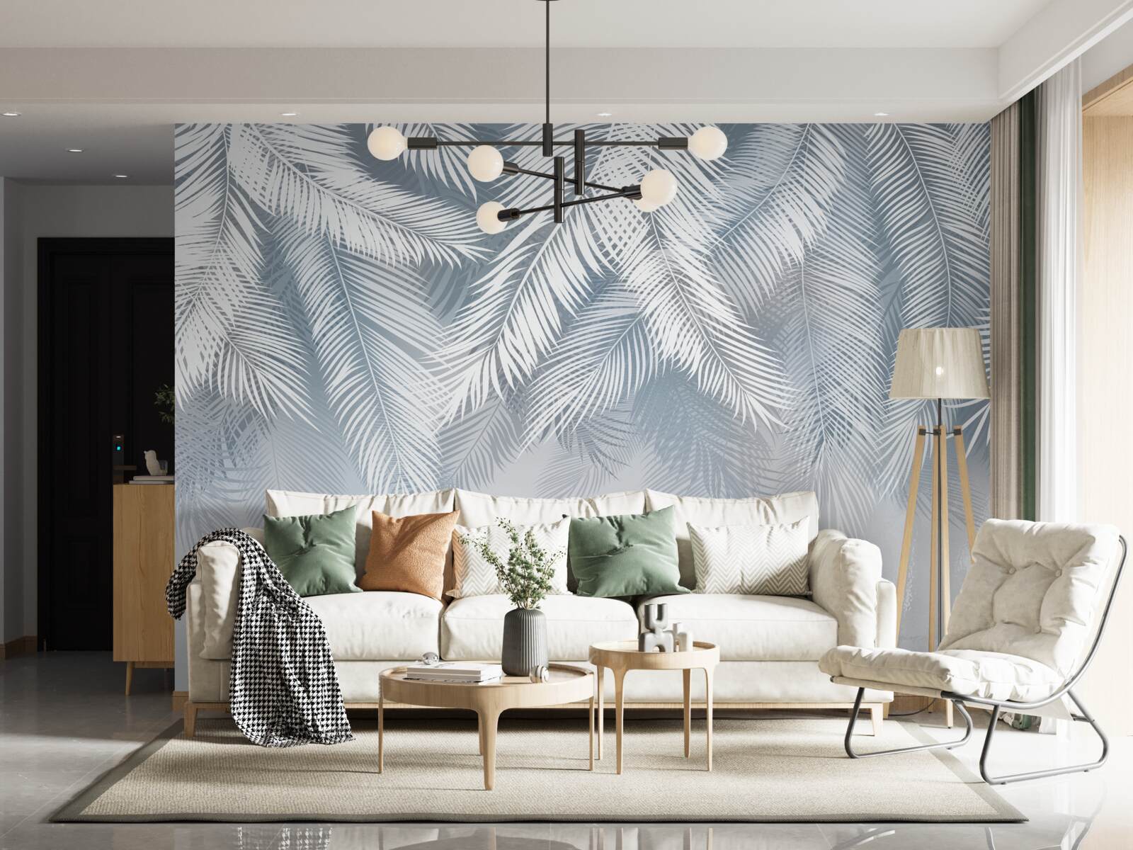 Papier peint feuilles en forme de plumes, pendantes