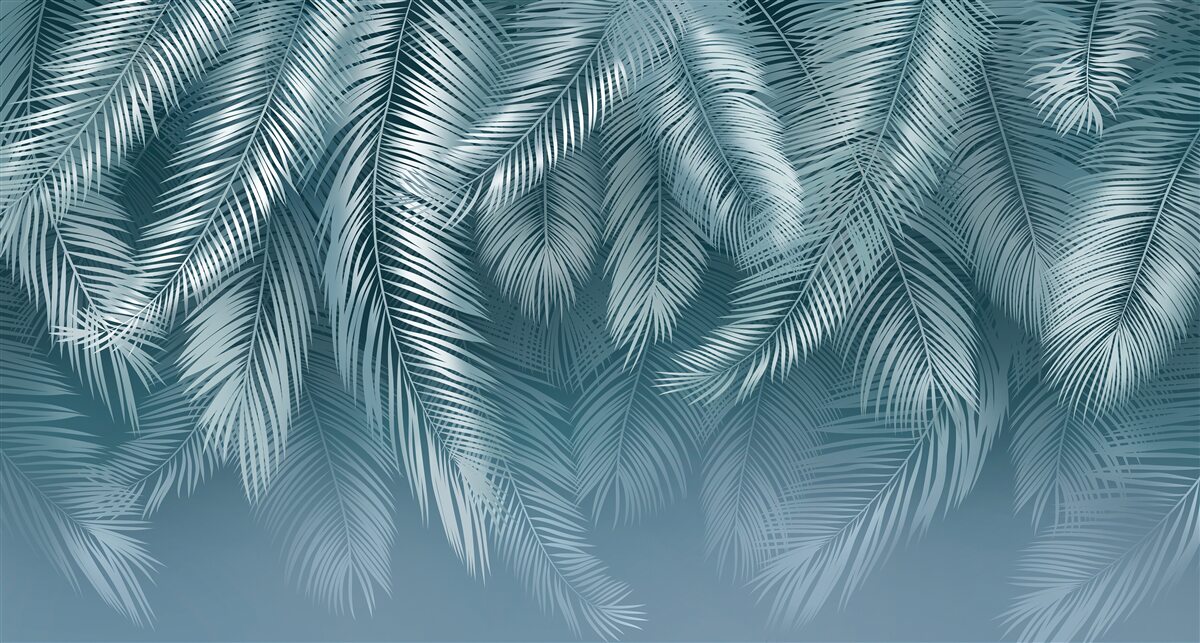 Papier peint feuilles de plumes en turquoise