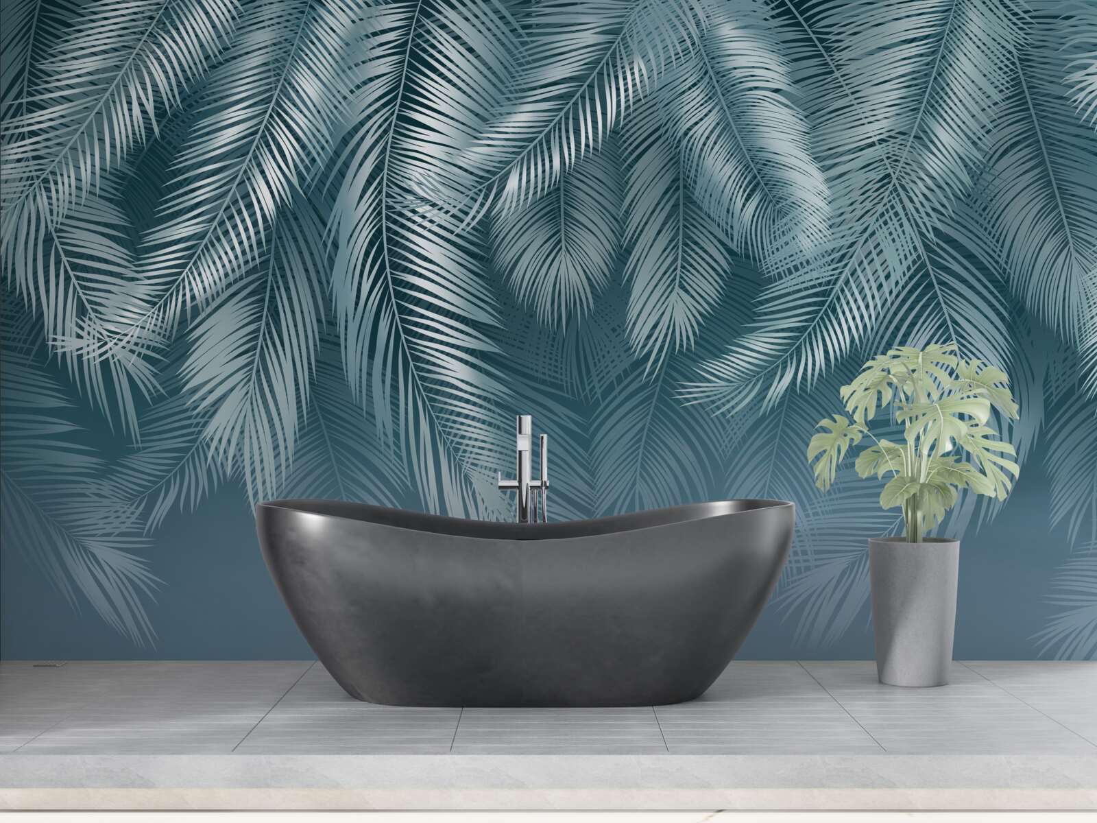 Papier peint feuilles de plumes en turquoise