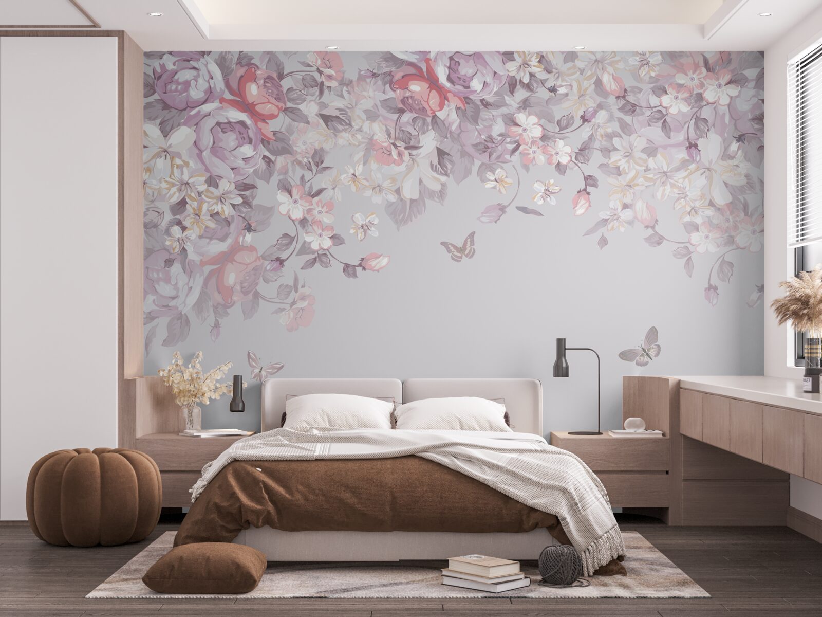 Papier peint un jardin où fleurissent les fleurs et les papillons