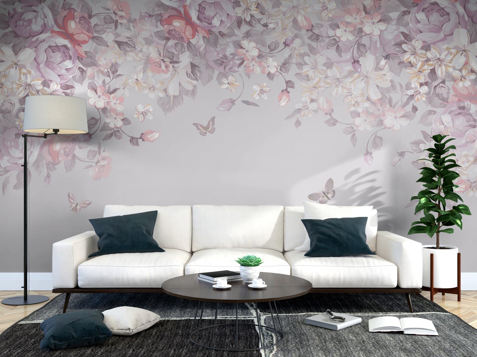 Papier peint un jardin où fleurissent les fleurs et les papillons