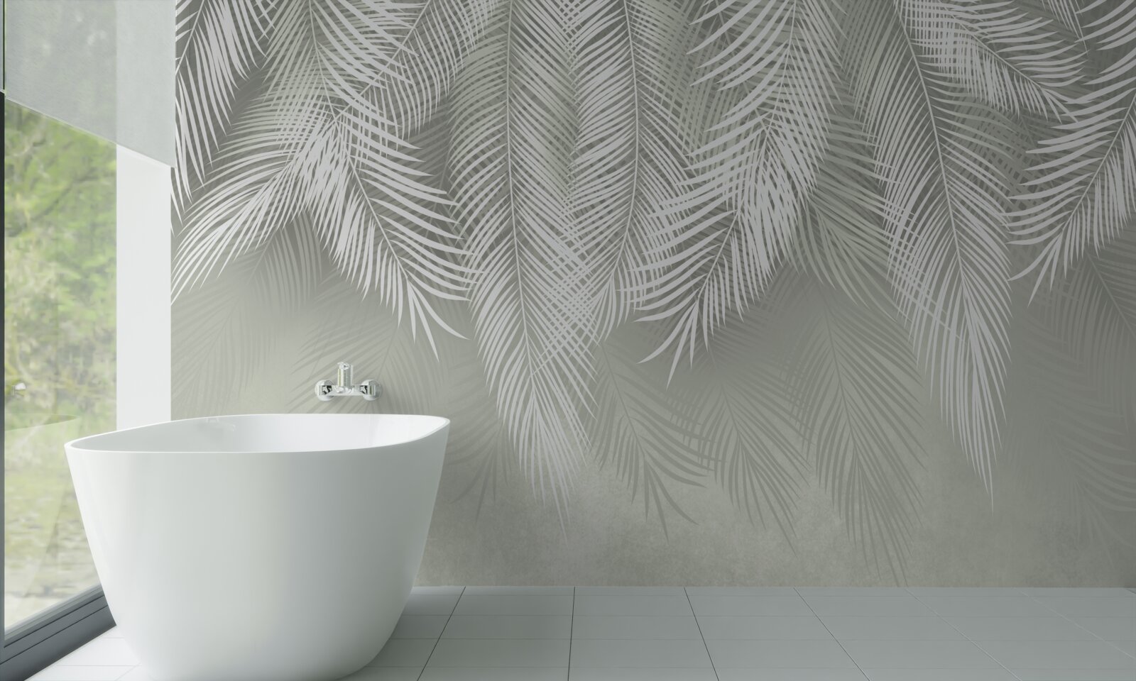Papier peint feuilles de palmier blanches comme la neige, délicates et douces