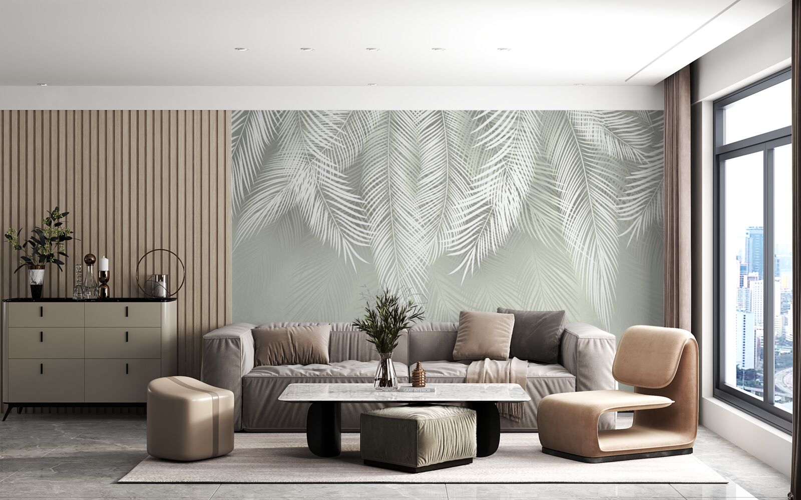 Papier peint feuilles de palmier blanches comme la neige, délicates et douces