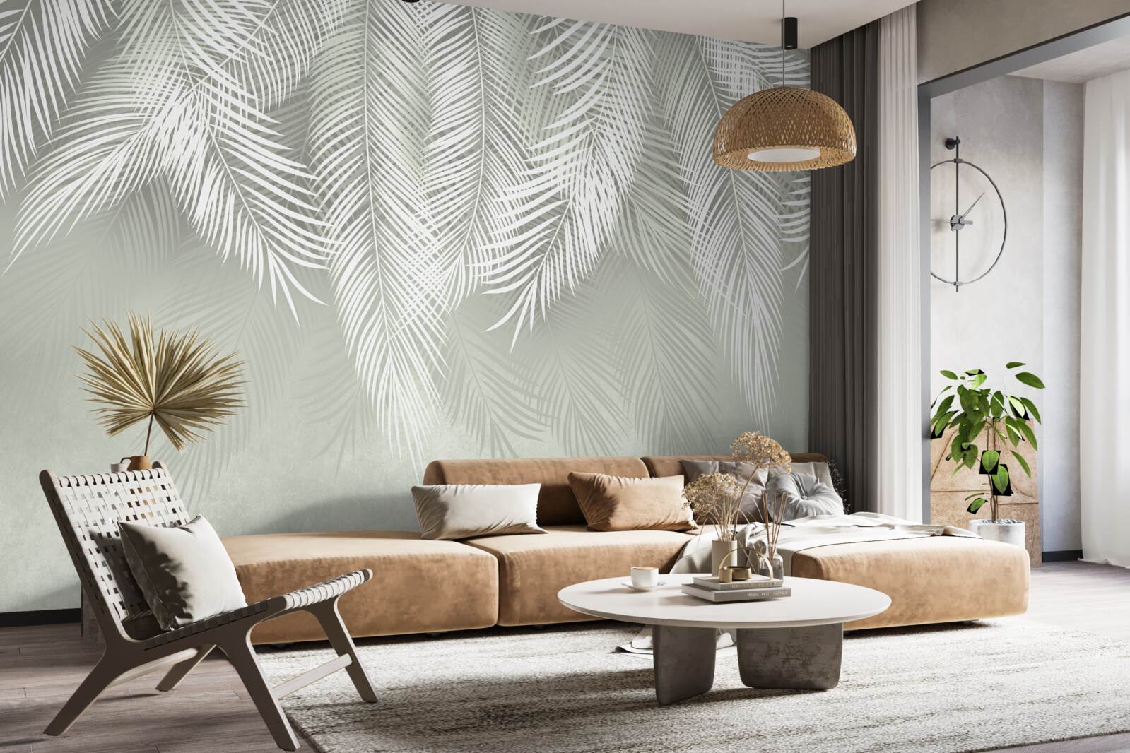 Papier peint feuilles de palmier blanches comme la neige, délicates et douces
