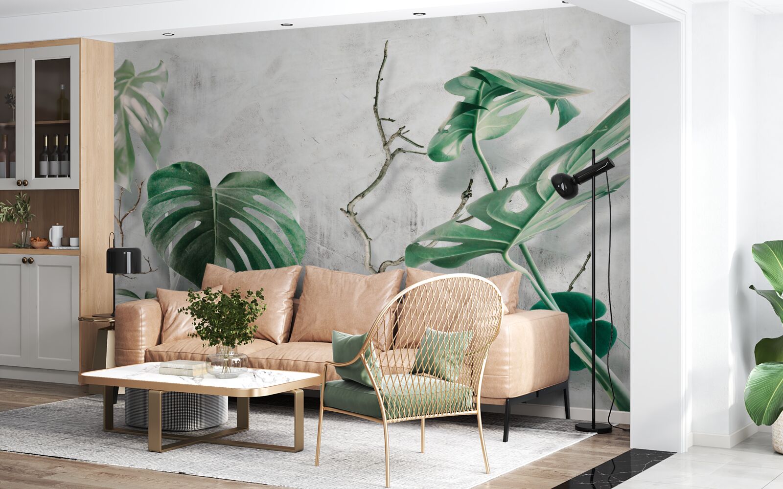 Papier peint monstres tropicaux avec branches vertes