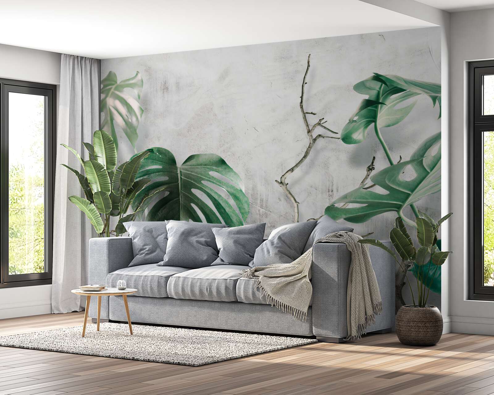 Papier peint monstres tropicaux avec branches vertes