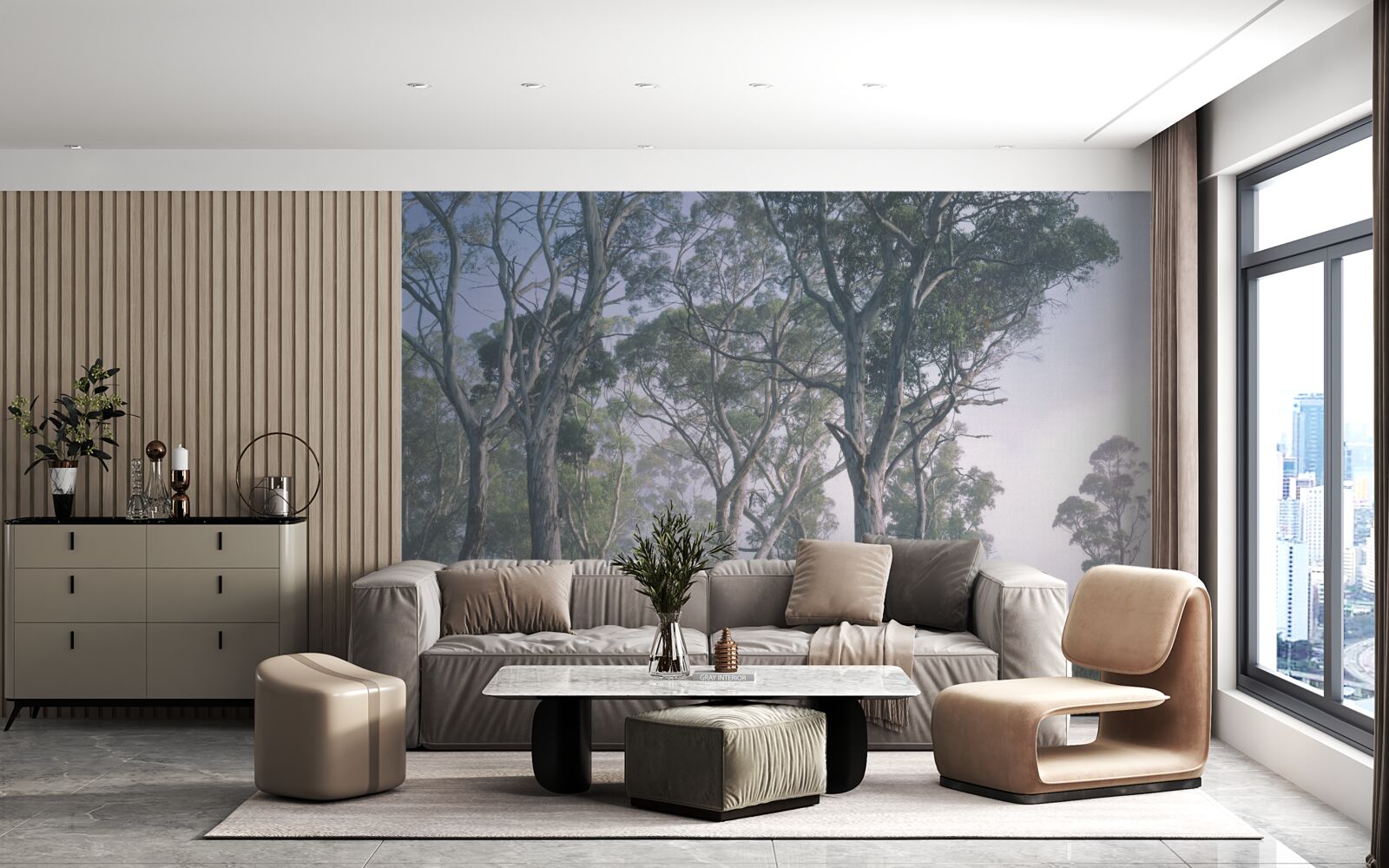 Papier peint le matin se réveille dans une forêt brumeuse