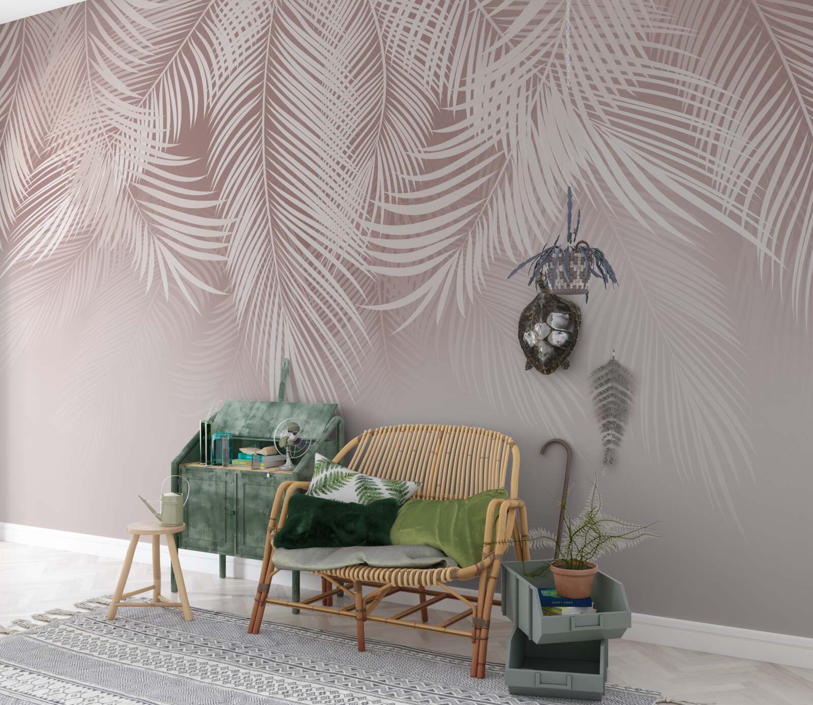 Papier peint des feuilles de palmier pâles pendent