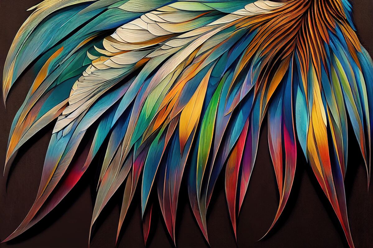 Papier peint Feuilles de palmier de nuit peintes aux couleurs de l'arc-en-ciel