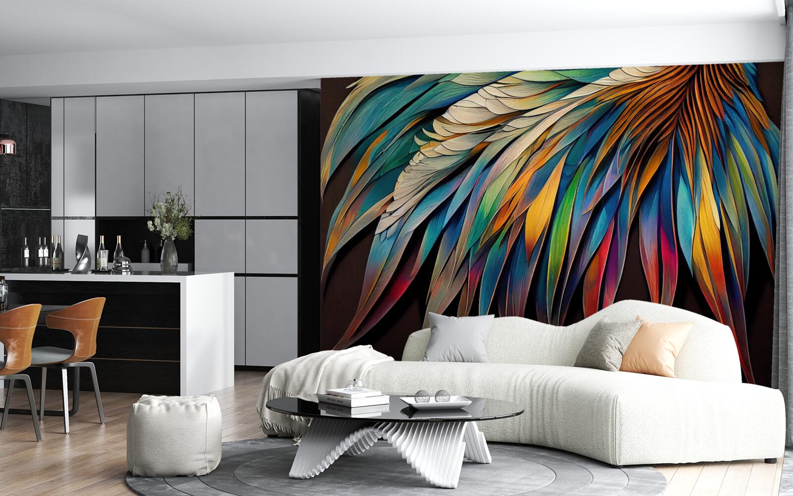 Papier peint Feuilles de palmier de nuit peintes aux couleurs de l'arc-en-ciel